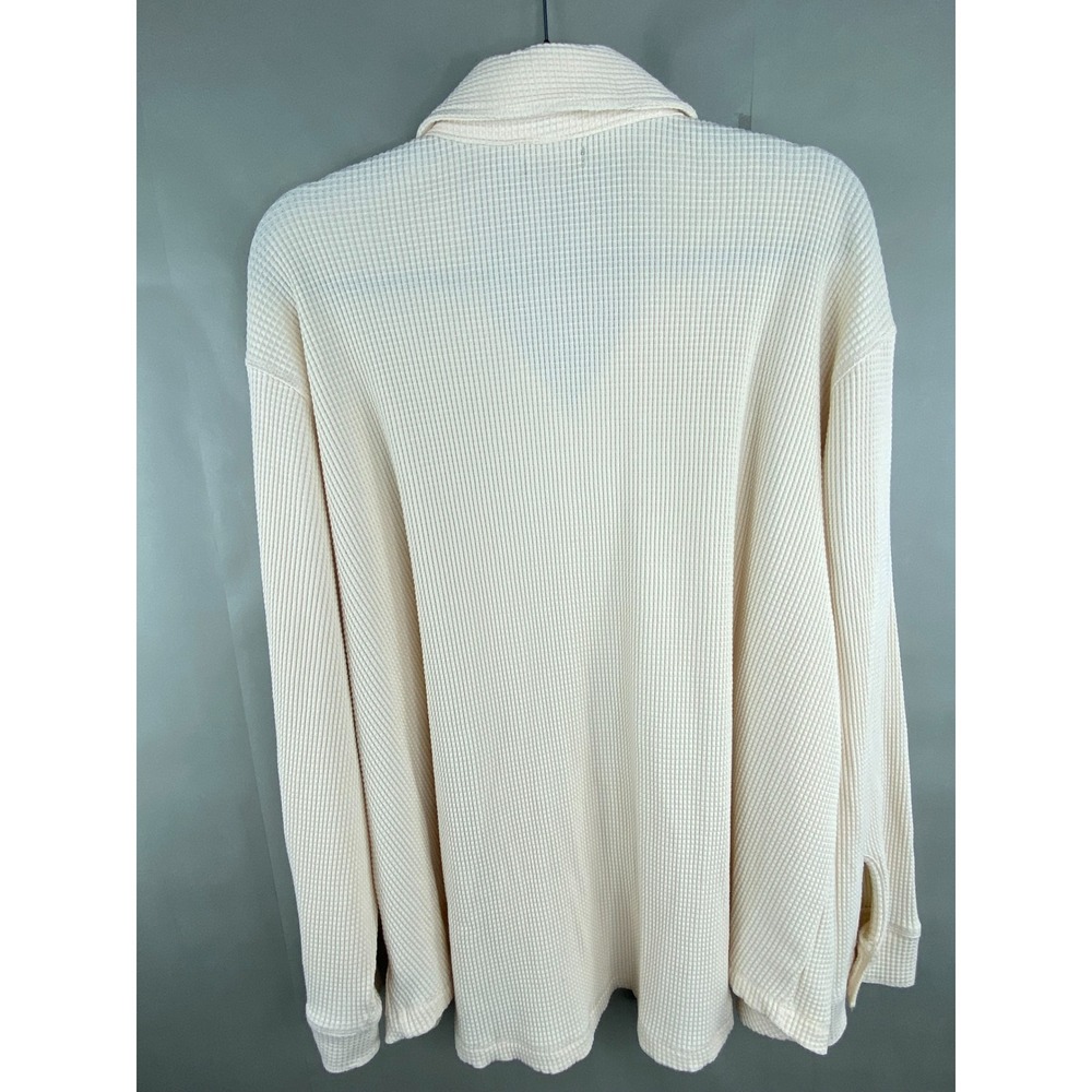 Falls Creek Women Shirt 2X Waffle Knit Button Down Cream Thermal Shacket Pockets - Picture 5 of 10